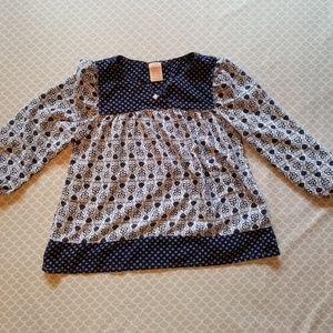 3/4 sleeve OWL PATTERN blouse - NAVY & WHITE